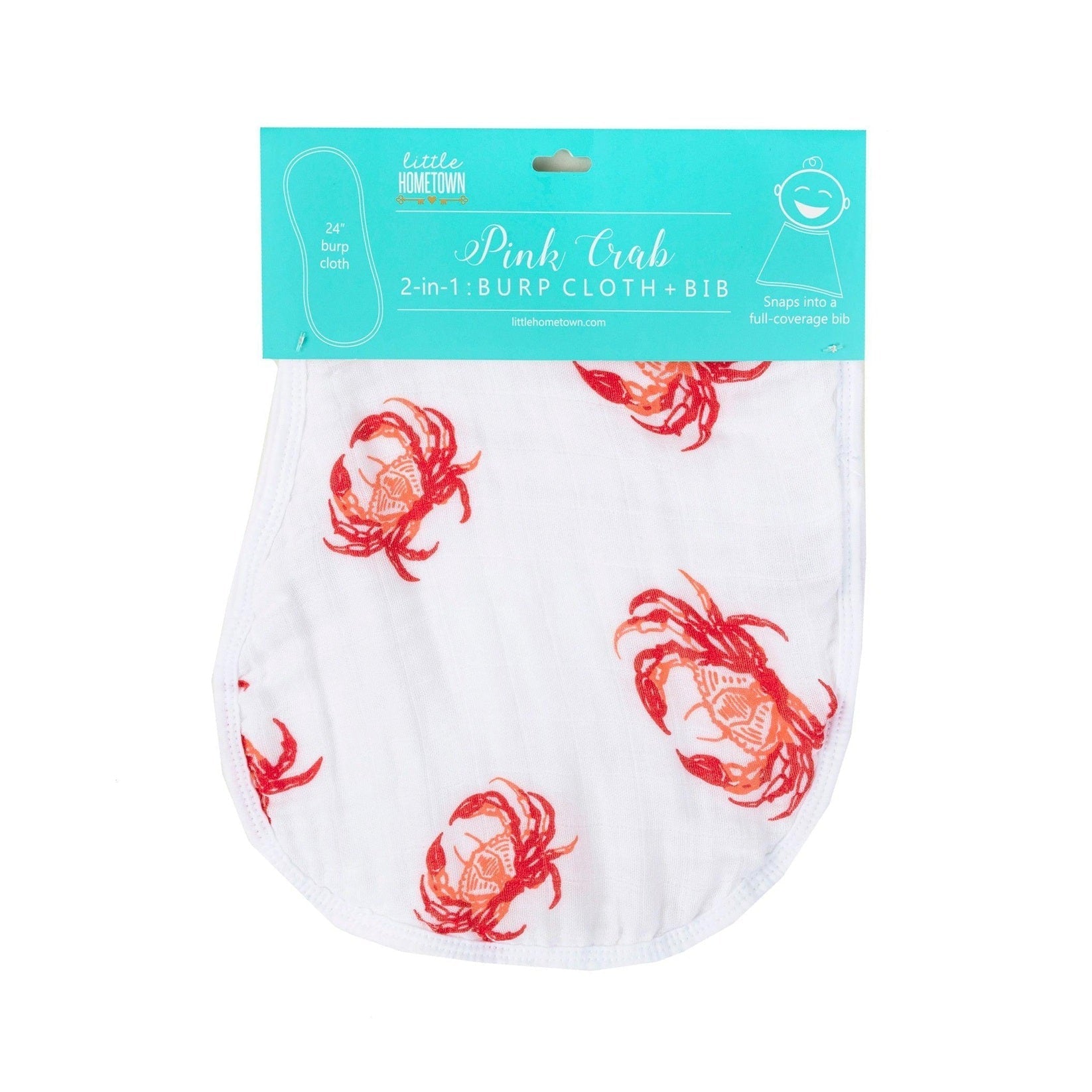 Baby Burp Cloth & Bib Combo: Pink Crab