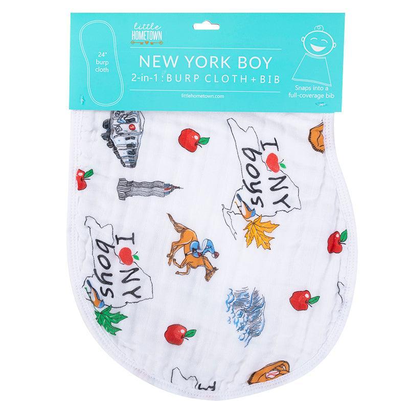 Baby Burp Cloth and Wraparound Bib:  New York Boy