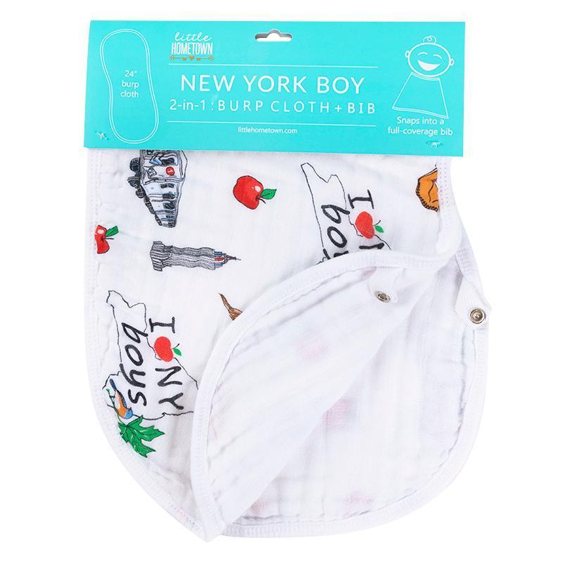 Baby Burp Cloth and Wraparound Bib:  New York Boy