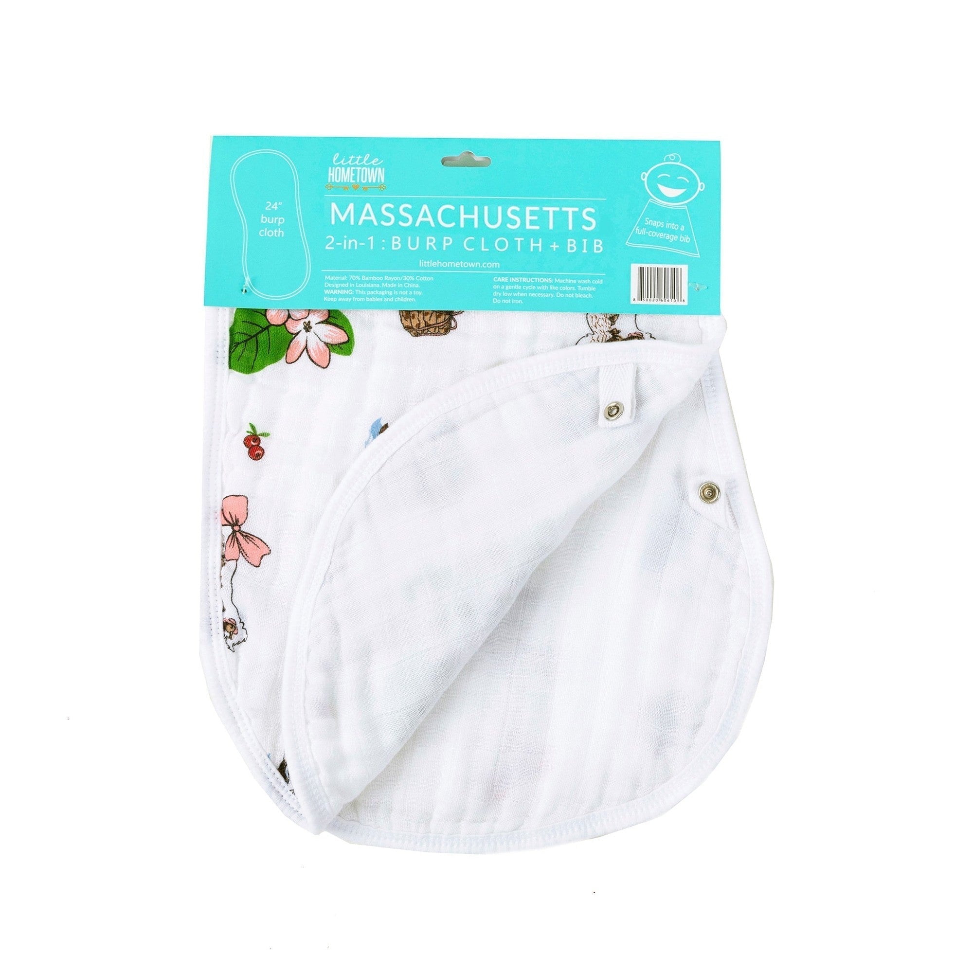 Baby Burp Cloth & Bib Combo: Massachusetts (Floral)