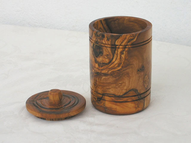Olive Wood Spice Jar Salt Keeper W/Lid