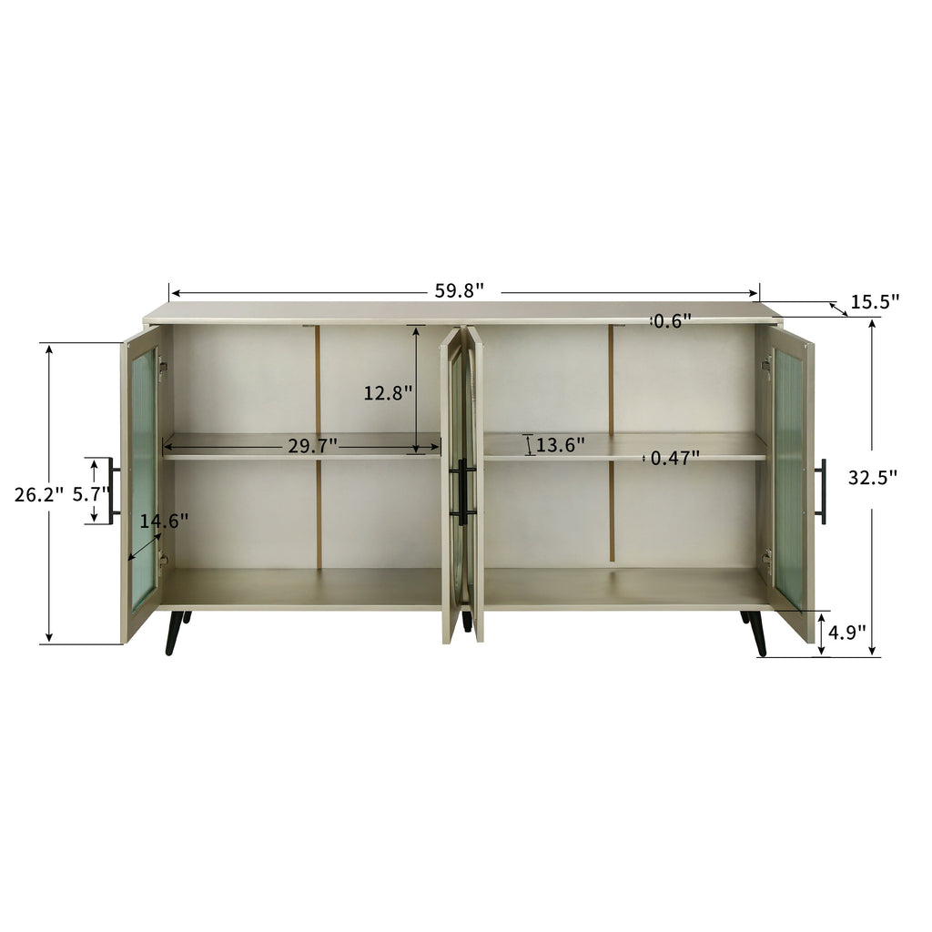 Wood TV Stand With Storage Cabinet & Adjustable Shelves