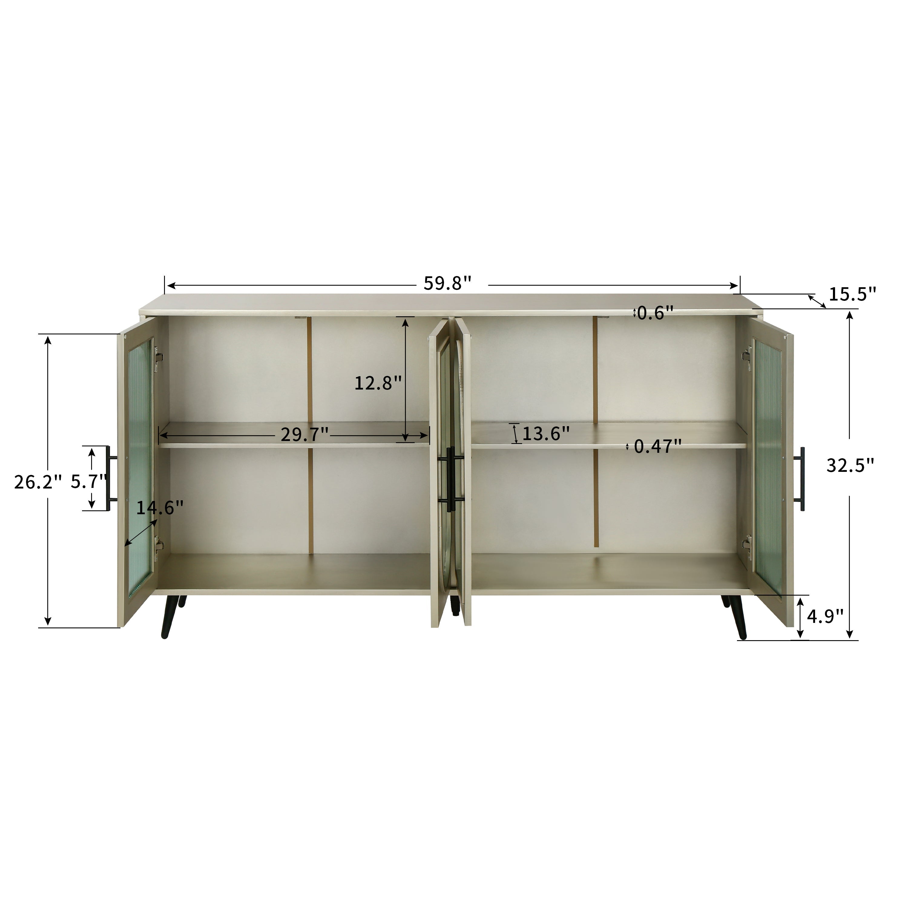 Wood TV Stand With Storage Cabinet & Adjustable Shelves