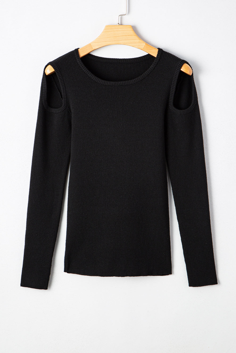 Amaya Ribbed Knit Cold Shoulder Sweater - Threaded Pear
