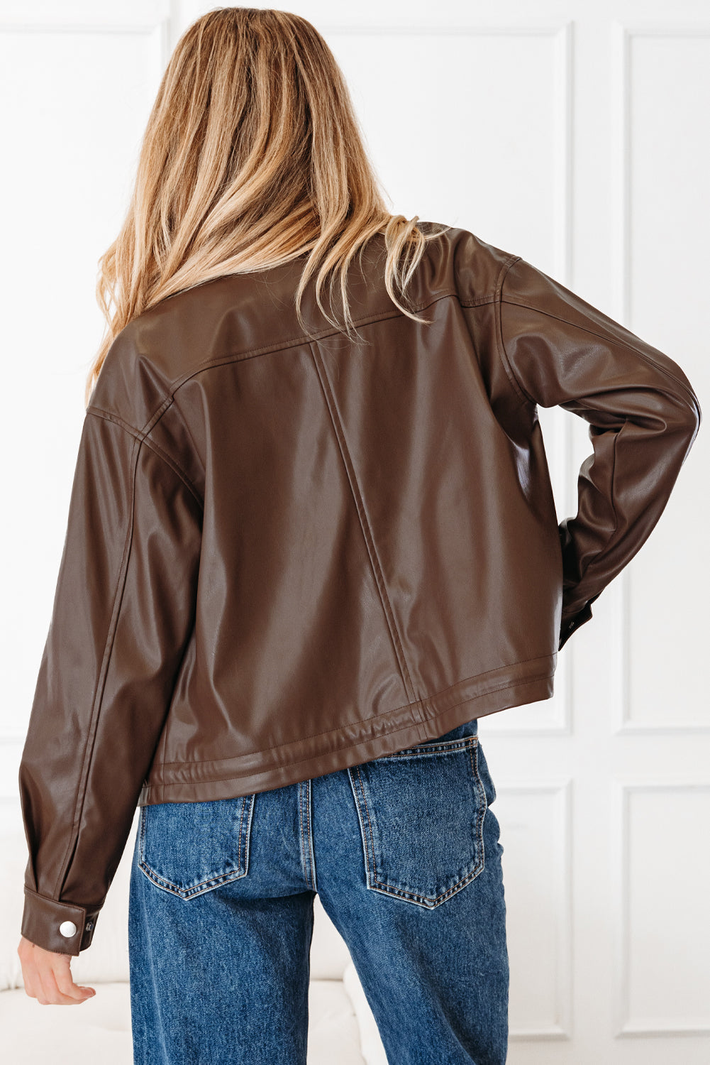 Mila Drawstring Hem Leather Jacket - Threaded Pear