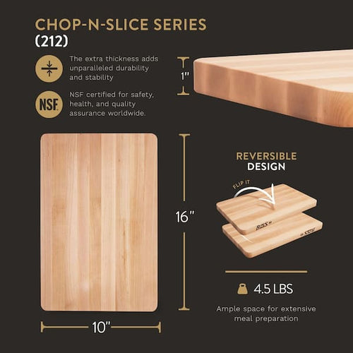 John Boss Wood 16 in. x 10 in. Rectangular Maple Chop N Slice Reversible Cutting Board