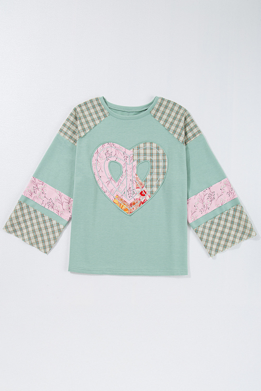 Emilia Plaid Floral Peace Heart Long Sleeve Top - Threaded Pear