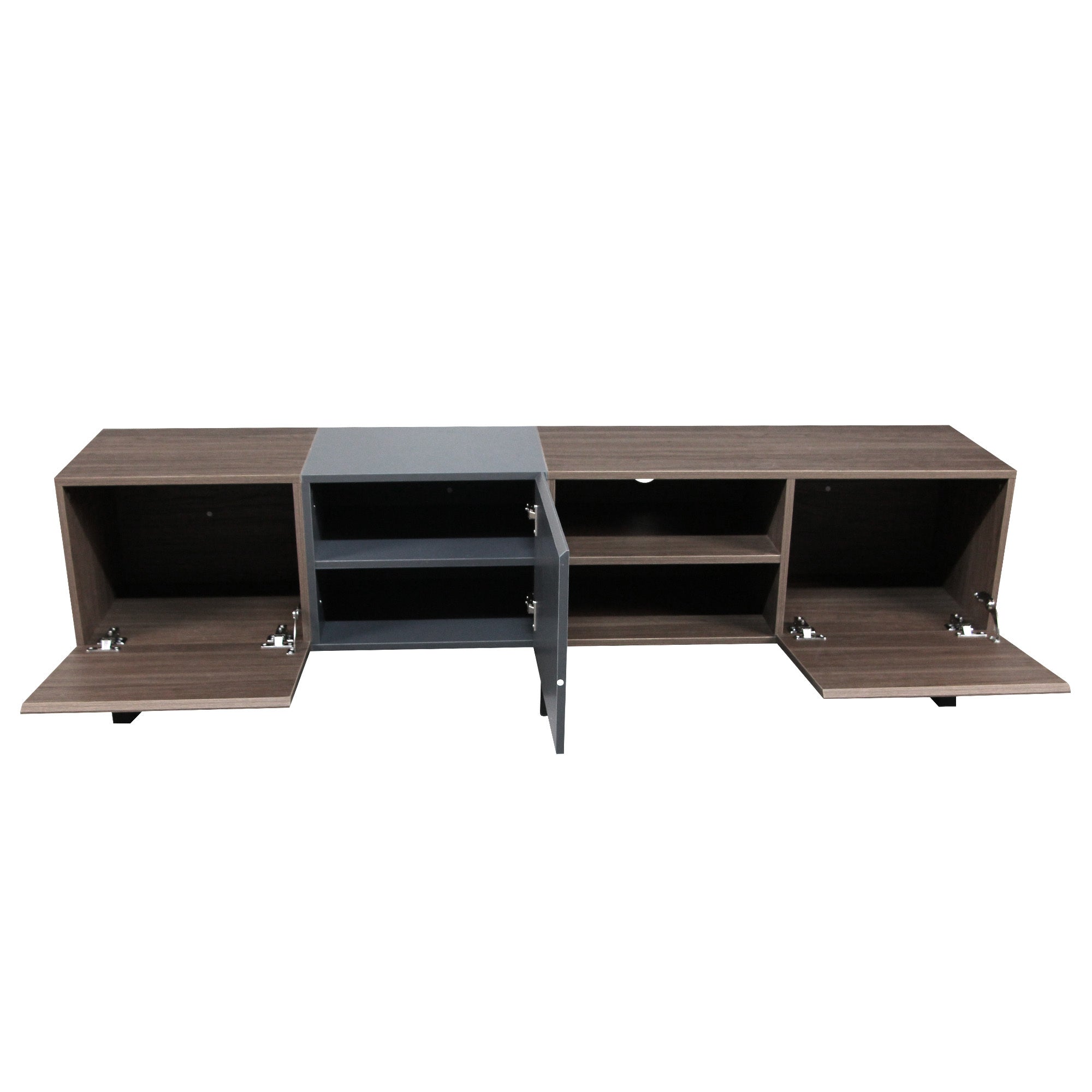 Modern TV Stand With 3 Cabinets & Open Shelves