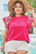 Zara Plus Size Floral Embroidered Flutter Sleeve Blouse - Threaded Pear