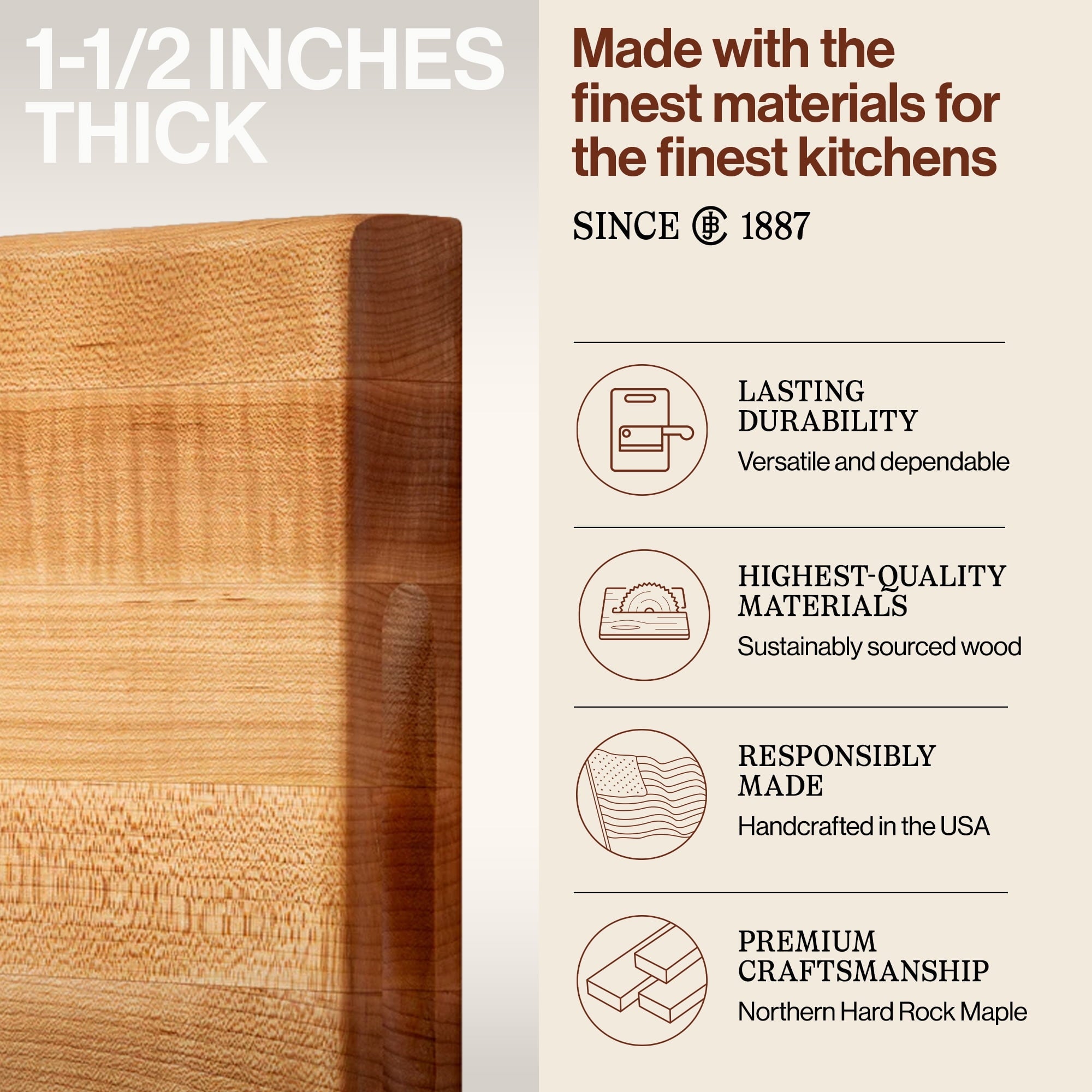 John Boos R-Board Reversible Wood Cutting Board, 18" x 12" x 1 1/2", Maple