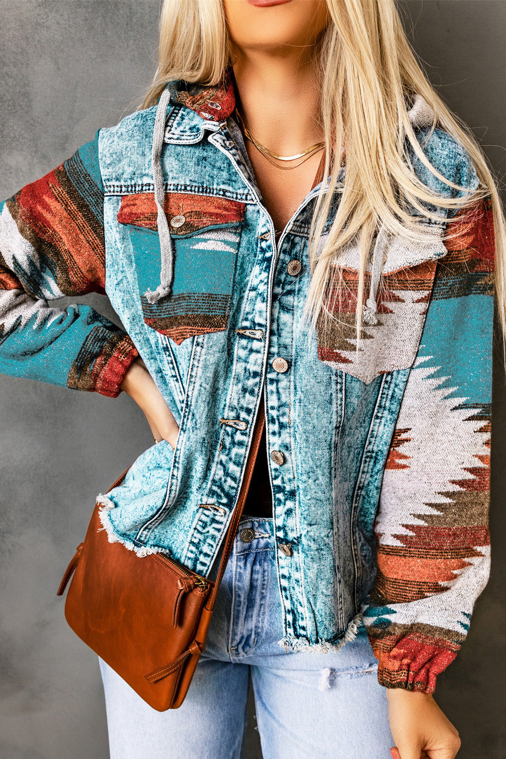 Emily Print Frayed Hem Jacket - Threaded Pear