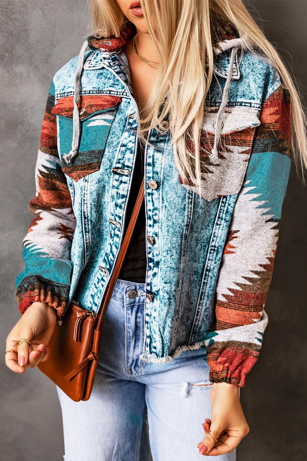 Emily Print Frayed Hem Jacket - Threaded Pear