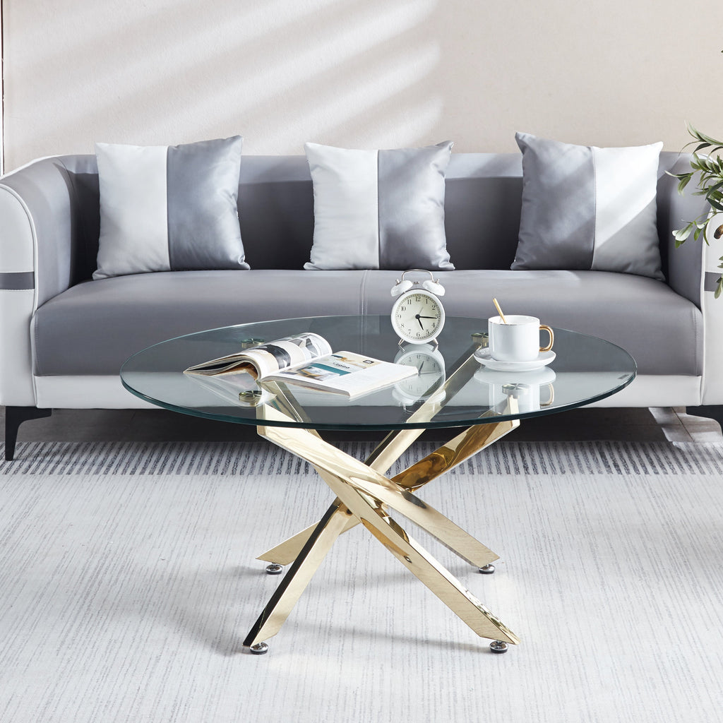 Modern Round Tempered Glass Coffee Table With Stainless Steel Legs
