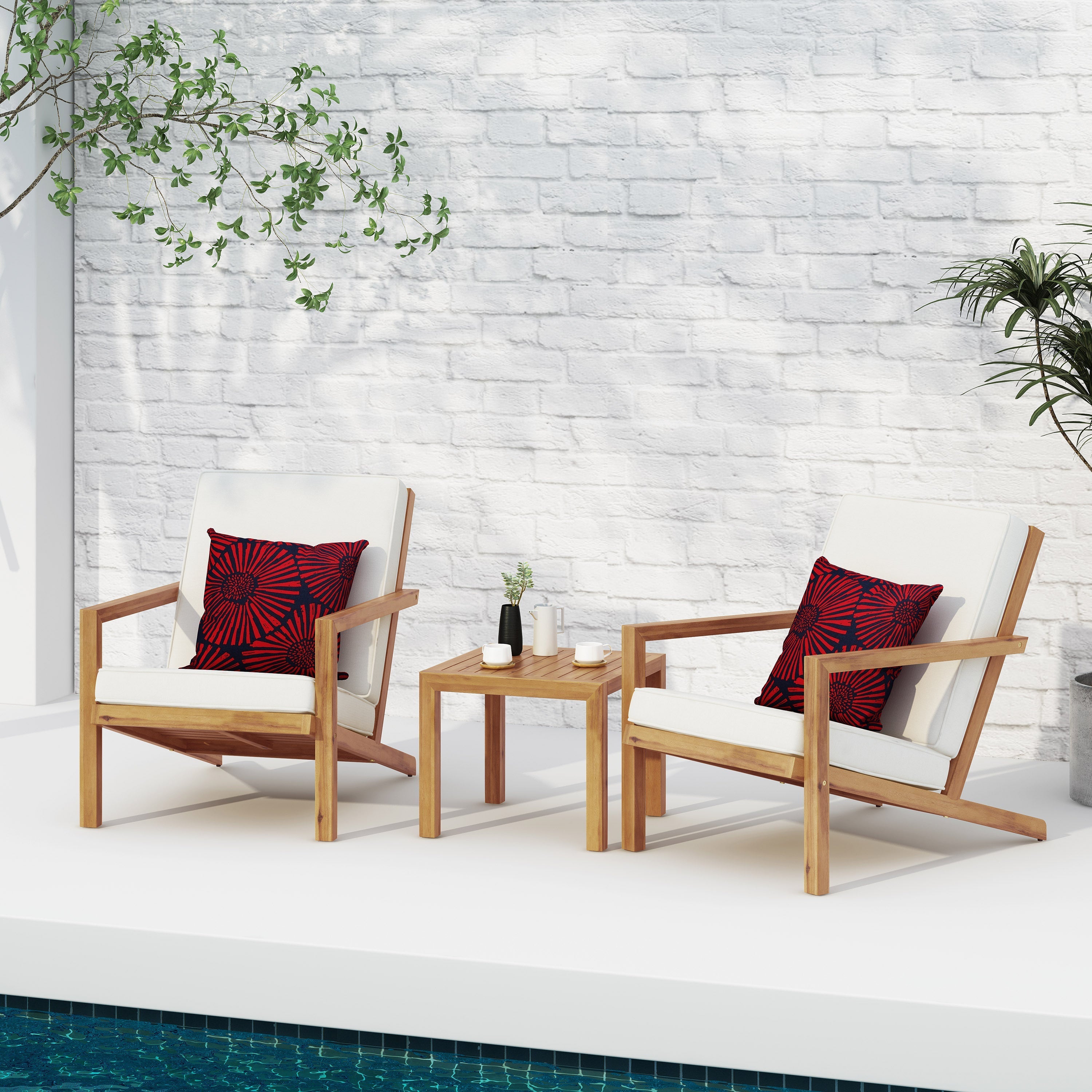 3 Pieces Acacia Wood Outdoor Minimalist Set