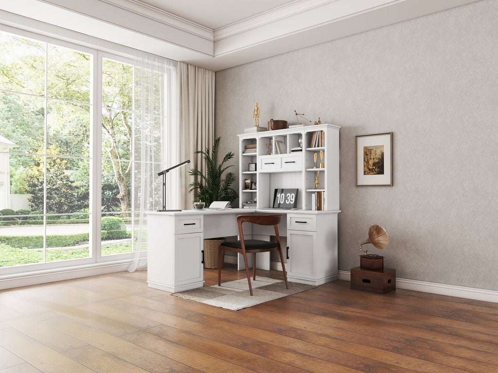 L-Shaped Computer Desk With 2 Cabinets and 2 Drawers