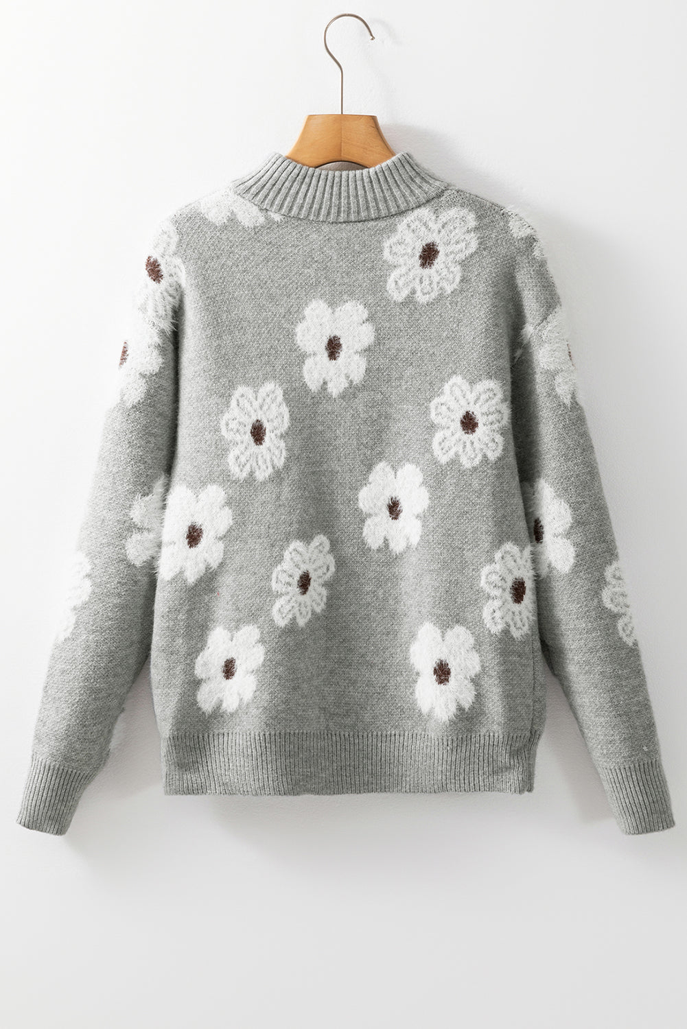 Maria Floral Half Zip Drop Shoulder Sweater - Threaded Pear