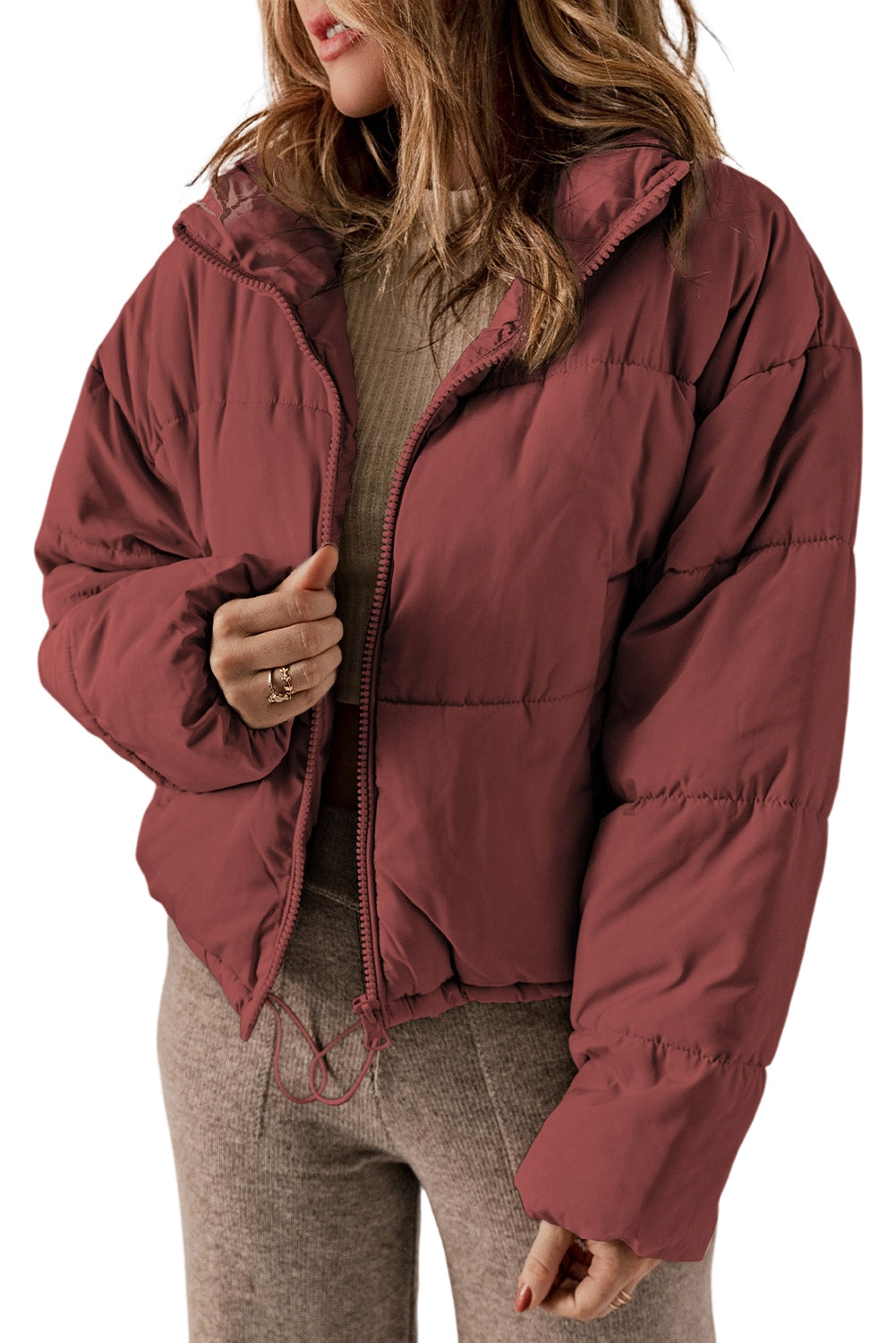 Rylee Drawstring Hem Puffer Jackets by Threaded Pear