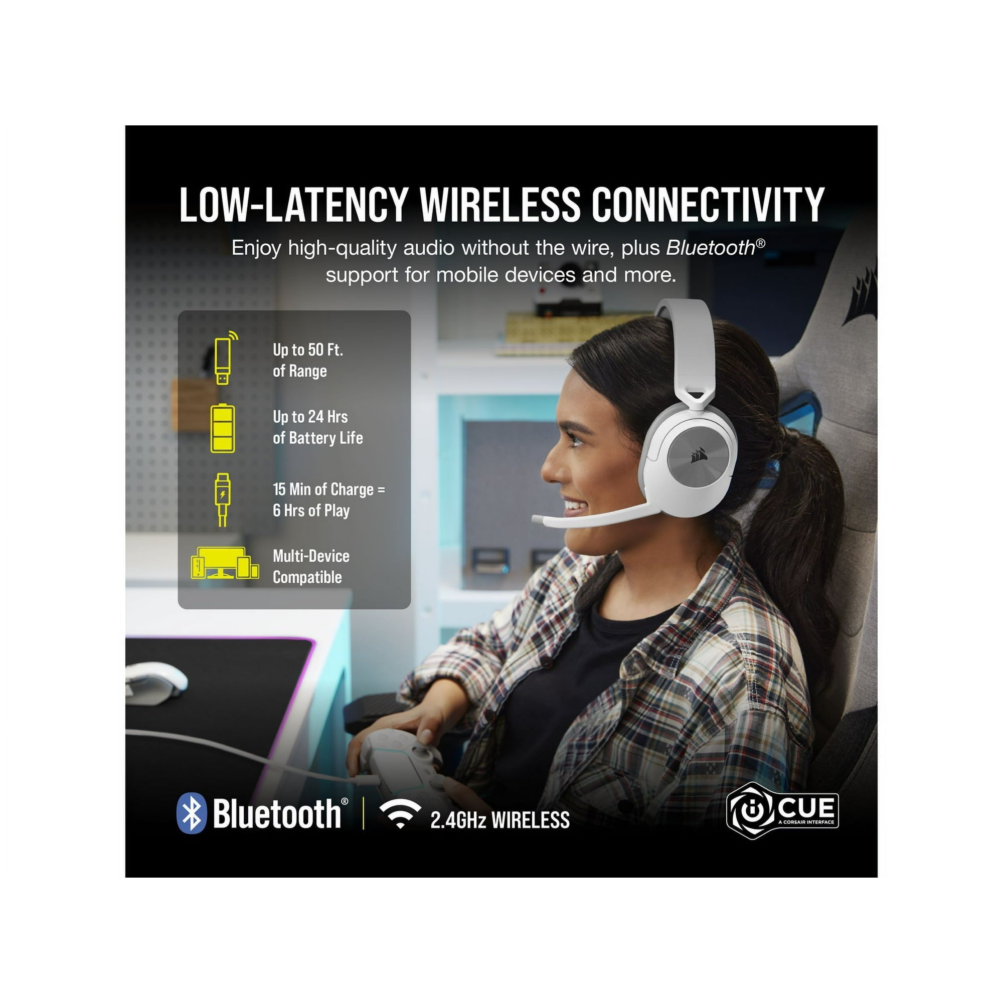 CORSAIR HS Series HS55 Wireless Gaming Headset for PC, PS5, and Mobile - White