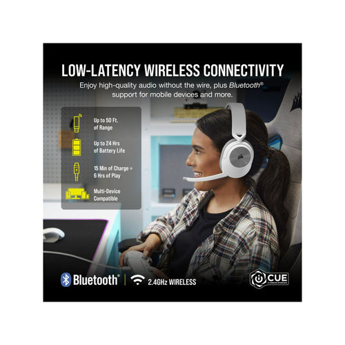 CORSAIR HS Series HS55 Wireless Gaming Headset for PC, PS5, and Mobile - White
