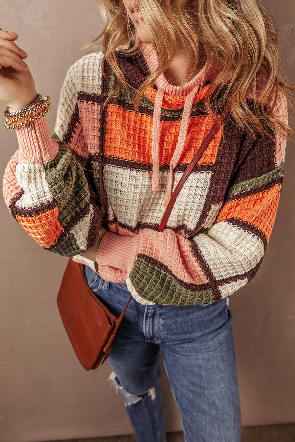 Zoey Waffle Knit Drawstring Mock Neck Sweater - Threaded Pear