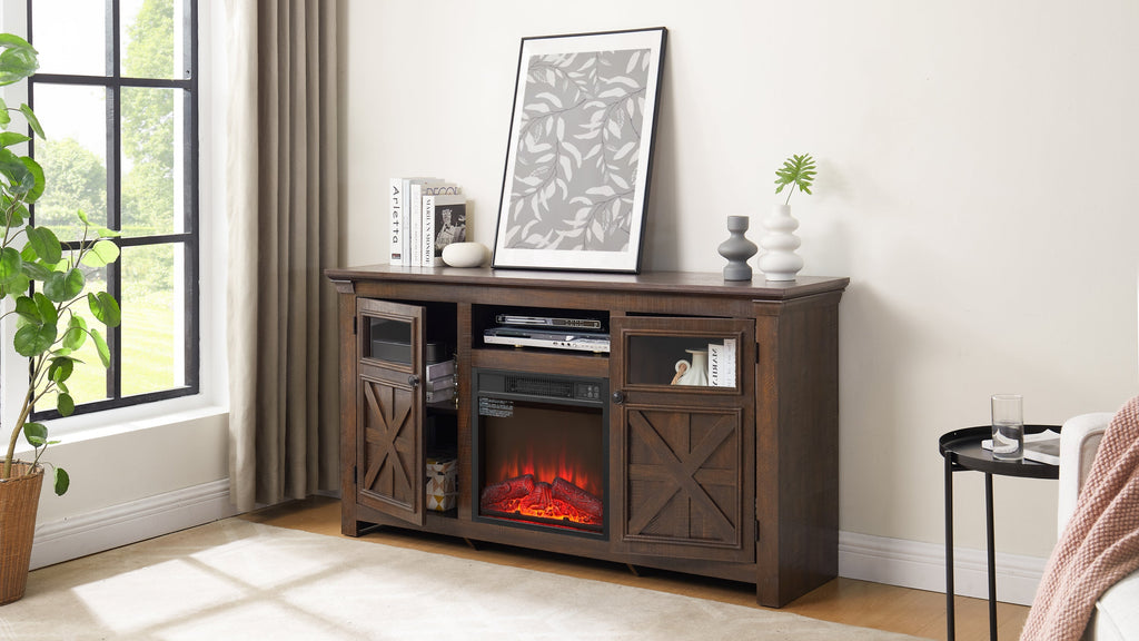 2 Doors Cabinet Farmhouse TV Stand With 18' Fireplace Insert