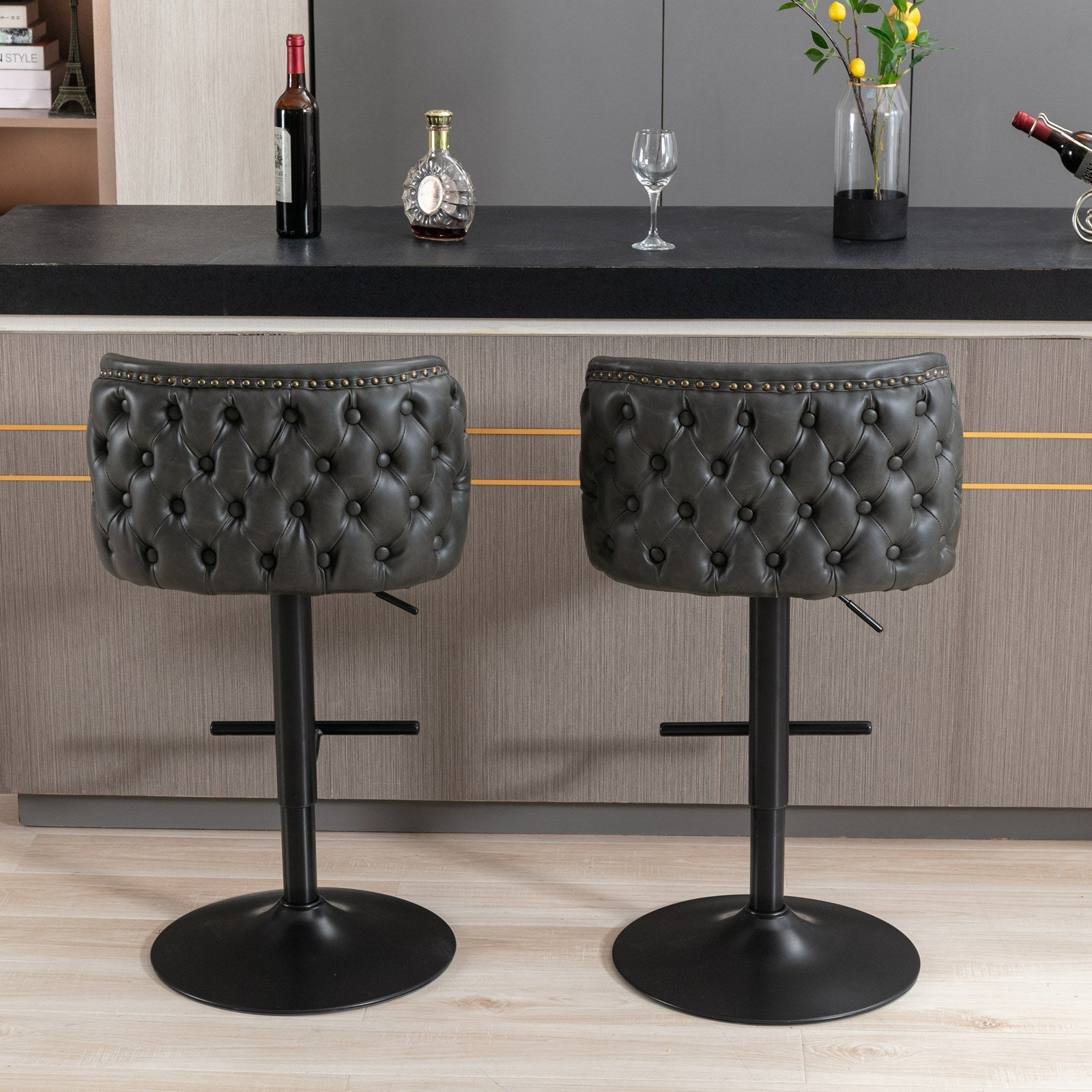 Set of 2 Modern PU Upholstered Swivel Barstools