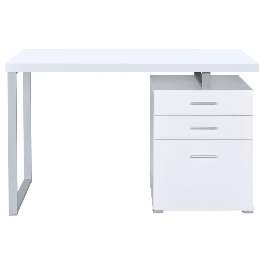 White 3-Drawer Reversible Office Desk