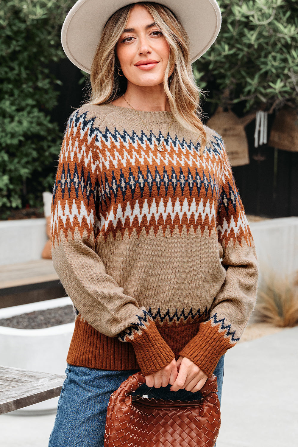 Eva Aztec Crew Neck Sweater - Threaded Pear