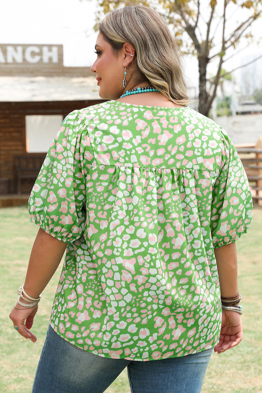 Selena Plus Size Floral Tassel Tie Blouse - Threaded Pear