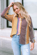Brown Dot Print Long Sleeve Button Down Shift PLUS Shirt by Threaded Pear