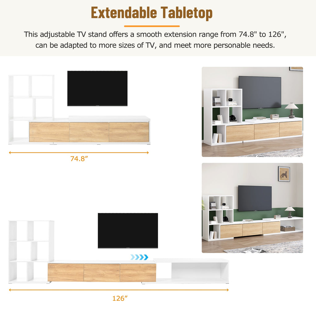 Extendable TV Stand With 3 Tier Bookshelves