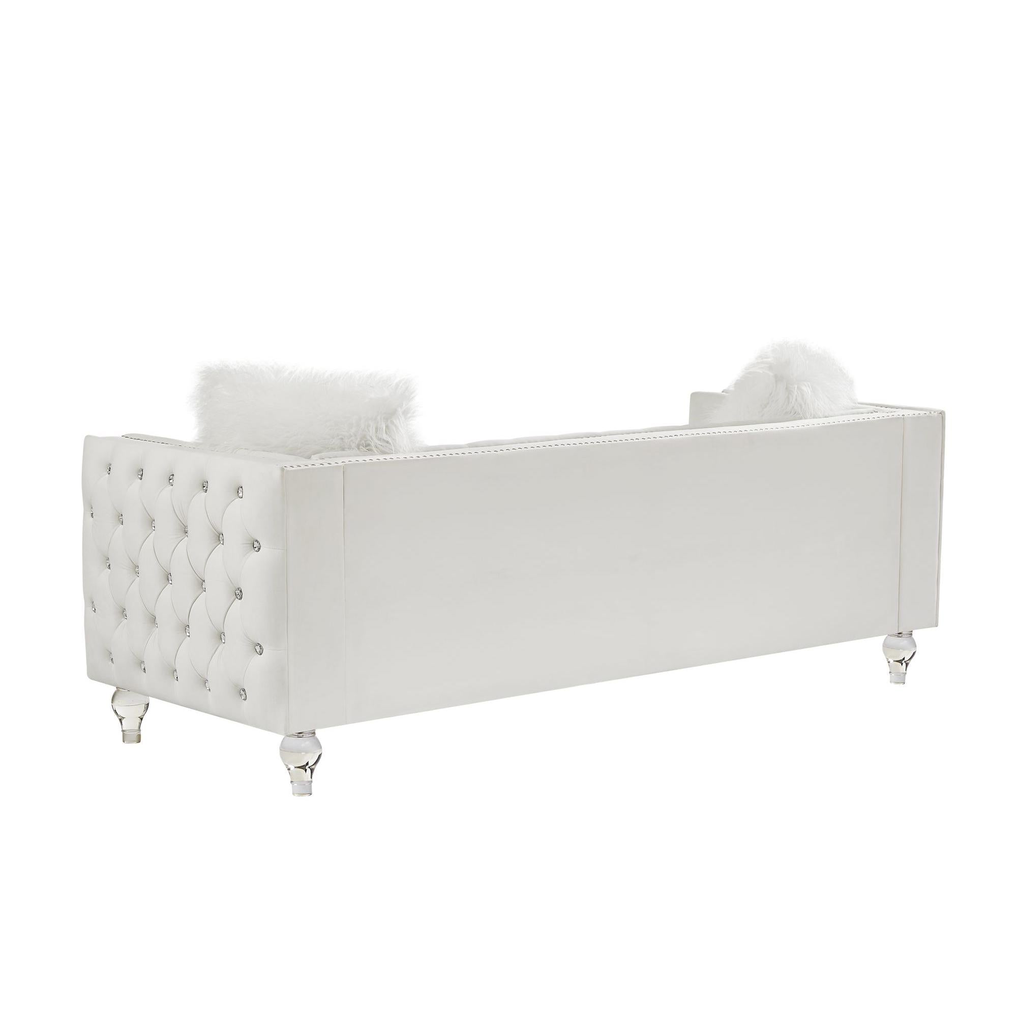 Velvet Upholstery Tufted Sofa Crystal Feet Removable Cushion