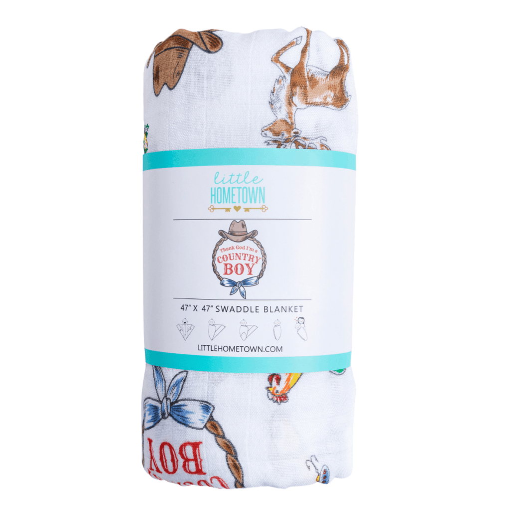 Country Boy Baby Giftset:  Baby Swaddle Blanket and Burp/Bib Combo