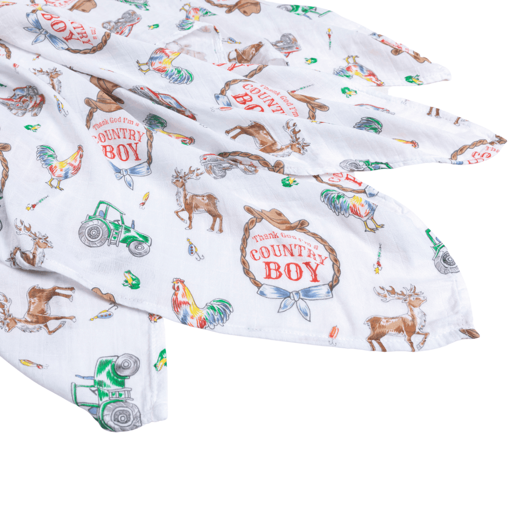 Country Boy Baby Giftset:  Baby Swaddle Blanket and Burp/Bib Combo