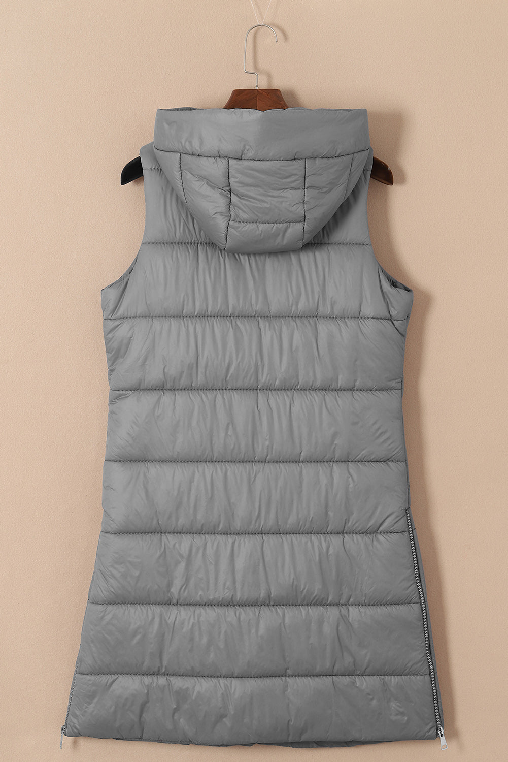 Black Hooded Long Quilted Vest PLUS Coat by Threaded Pear