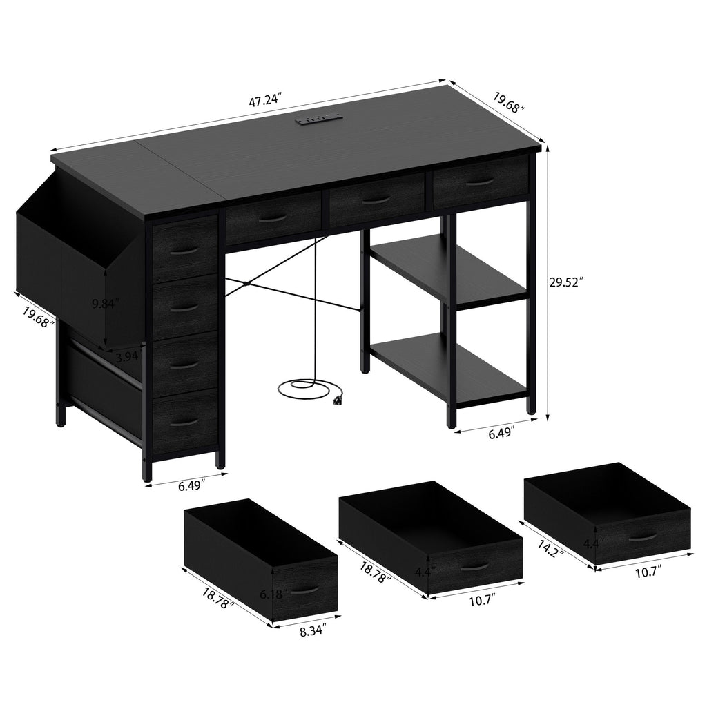 47.3' Computer Desk With 7 Drawers, Extra Large Side Pocket, and Power Outlets