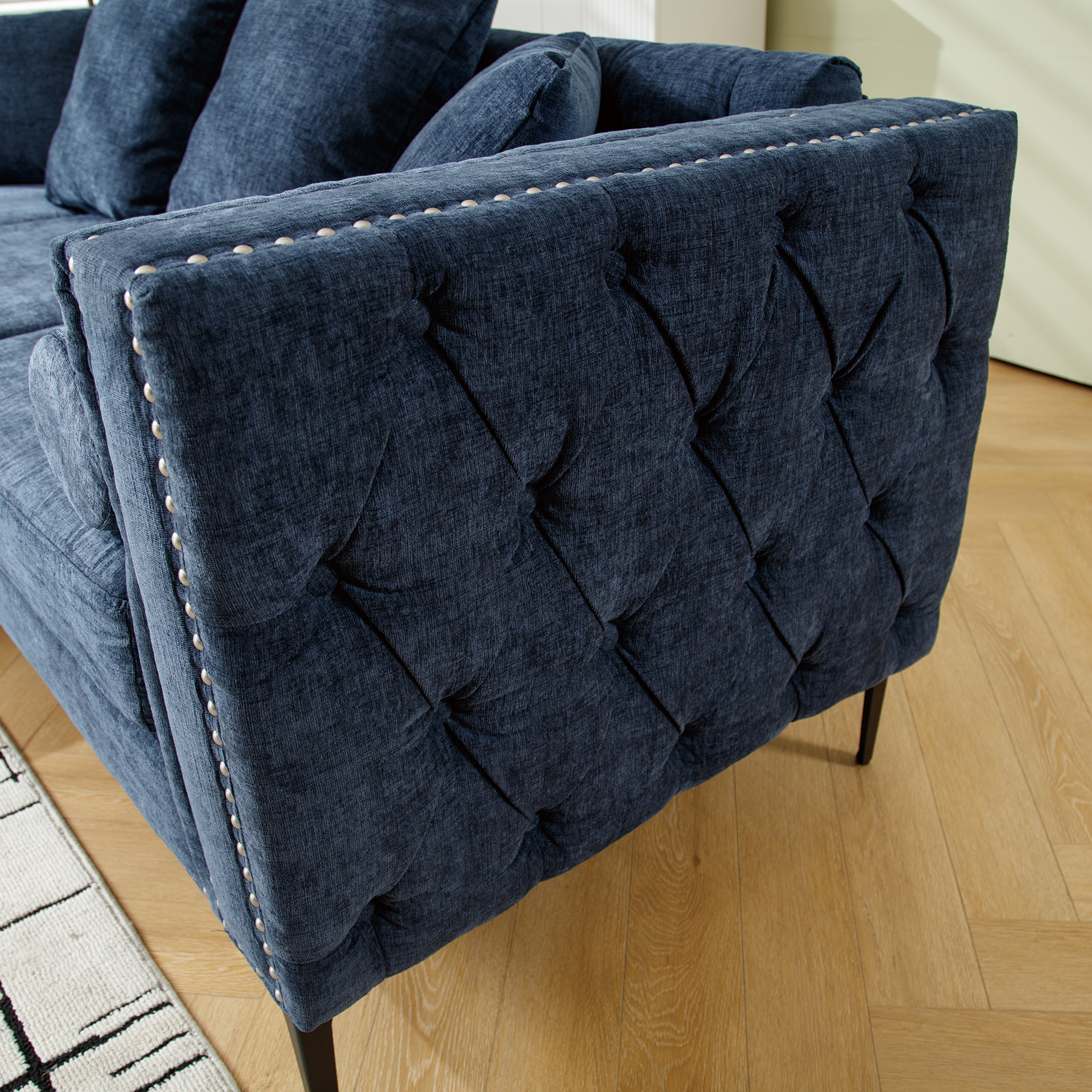 L Shaped Sectional Convertible Sofa With Storage Ottoman and Modern Tufted Style