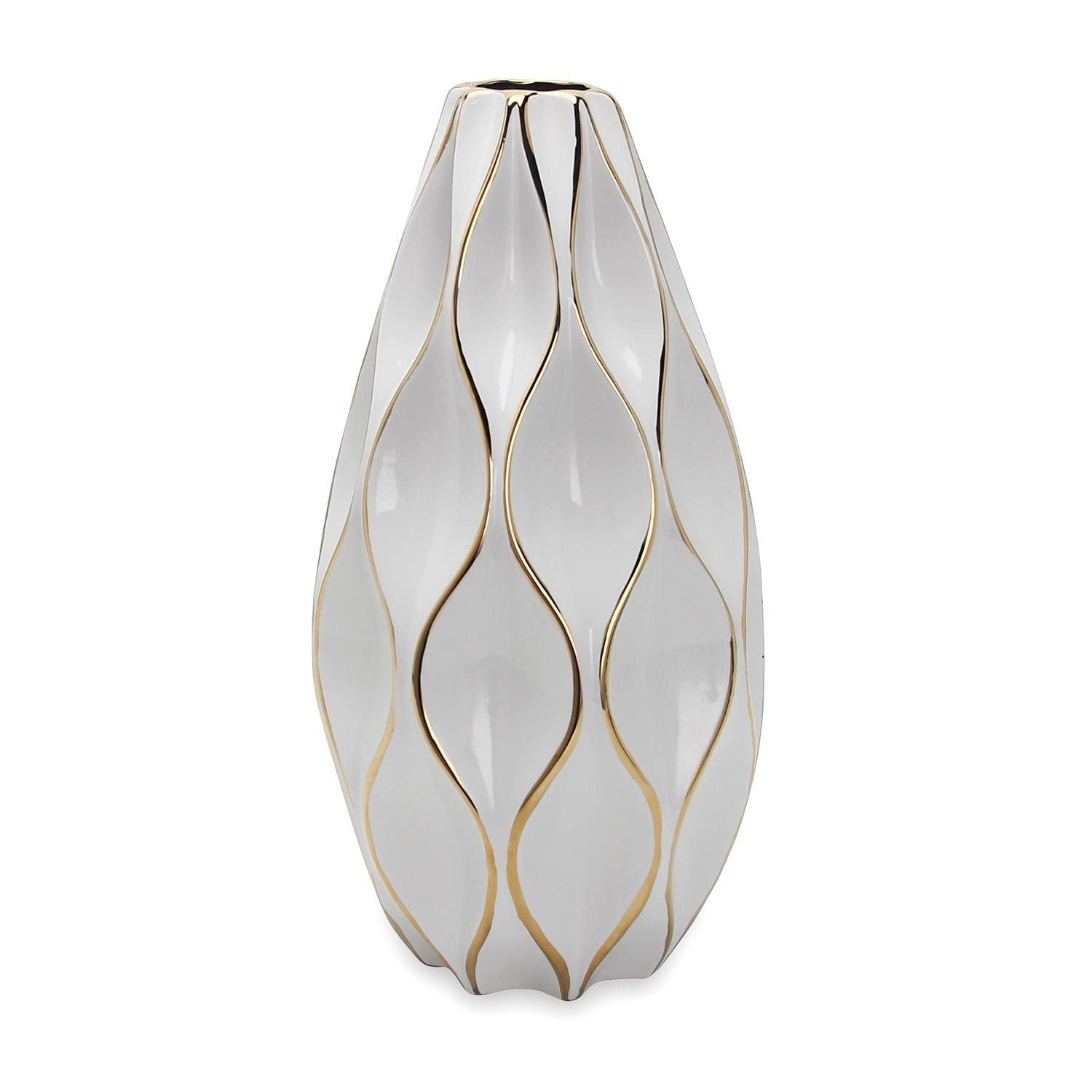 Elegant White Ceramic Vase With Gold Accents