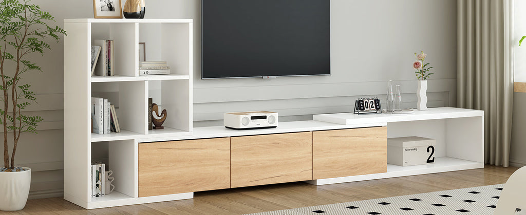 Extendable TV Stand With 3 Tier Bookshelves
