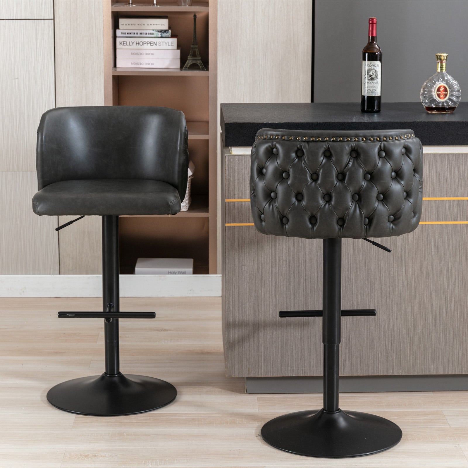 Set of 2 Modern PU Upholstered Swivel Barstools