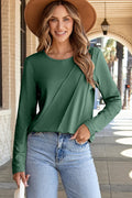 Anna Asymmetric Seam Detail Long Sleeve Top - Threaded Pear