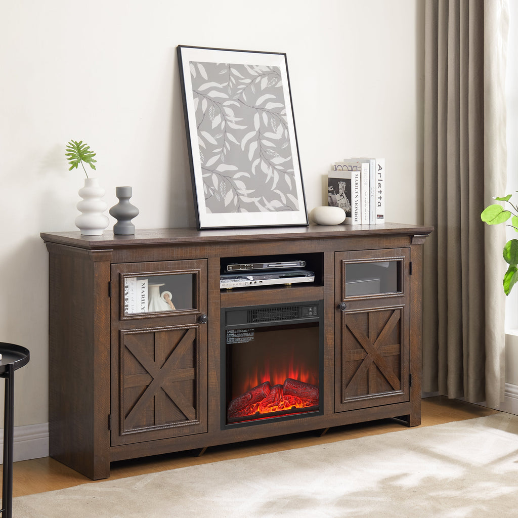 2 Doors Cabinet Farmhouse TV Stand With 18' Fireplace Insert