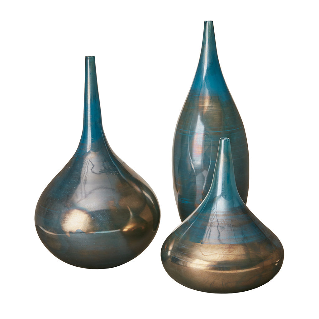 Blue and Bronze Decorative Glass Vases 3-Piece Set