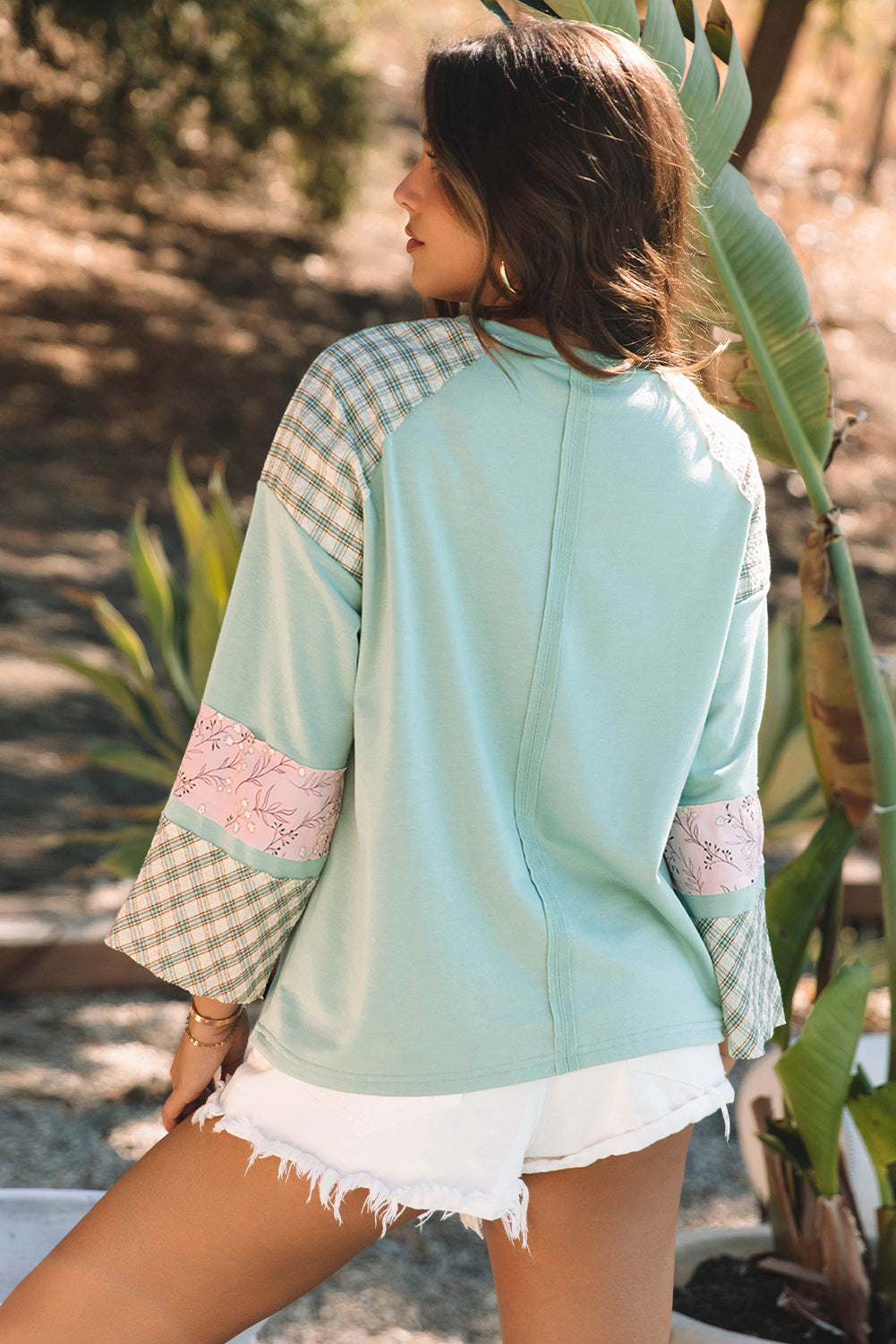 Emilia Plaid Floral Peace Heart Long Sleeve Top - Threaded Pear