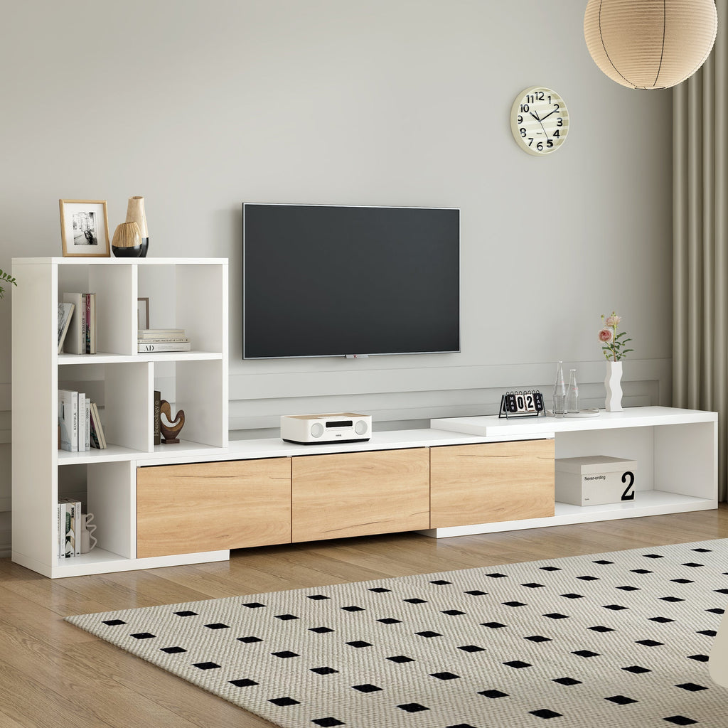 Extendable TV Stand With 3 Tier Bookshelves