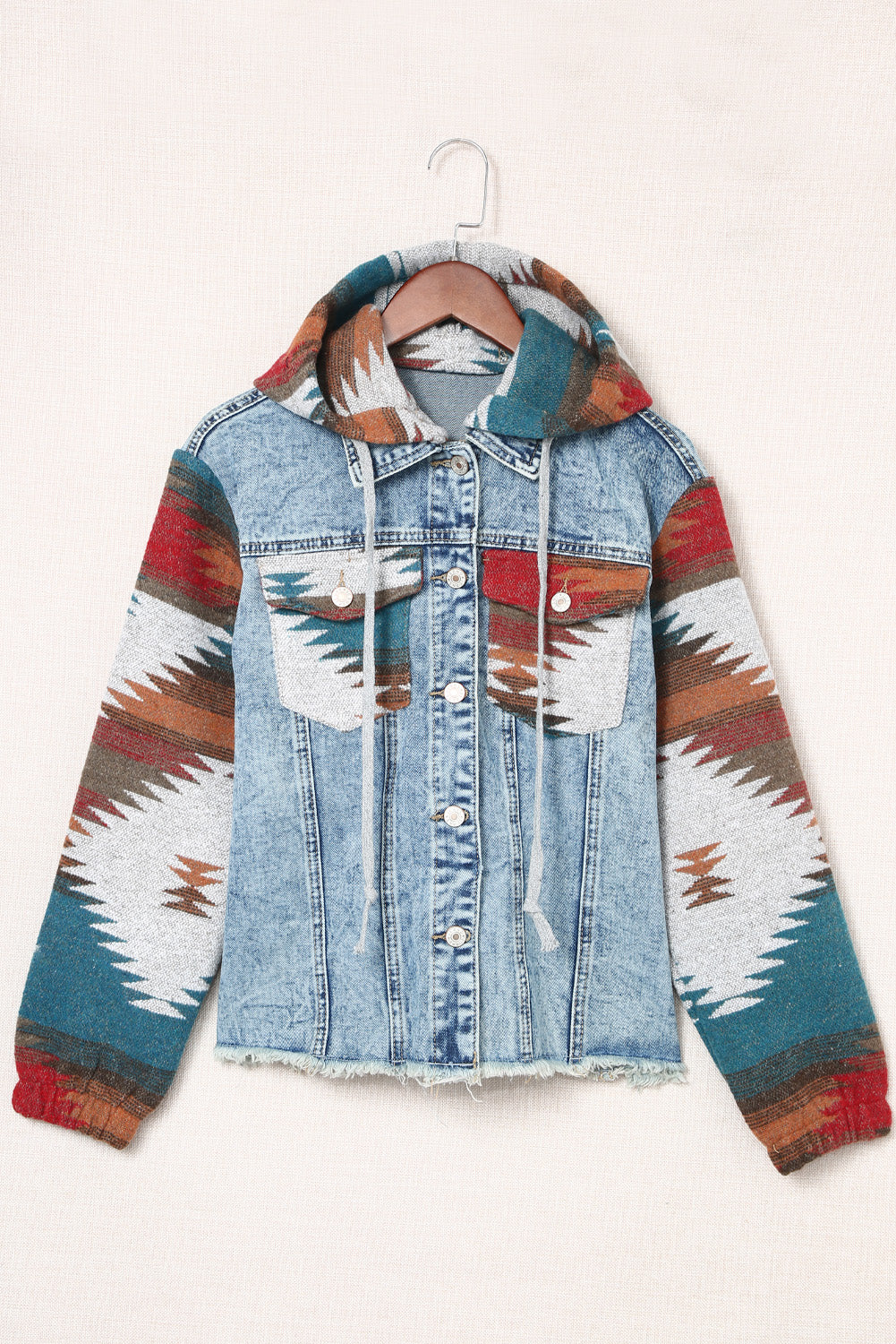 Emily Print Frayed Hem Jacket - Threaded Pear