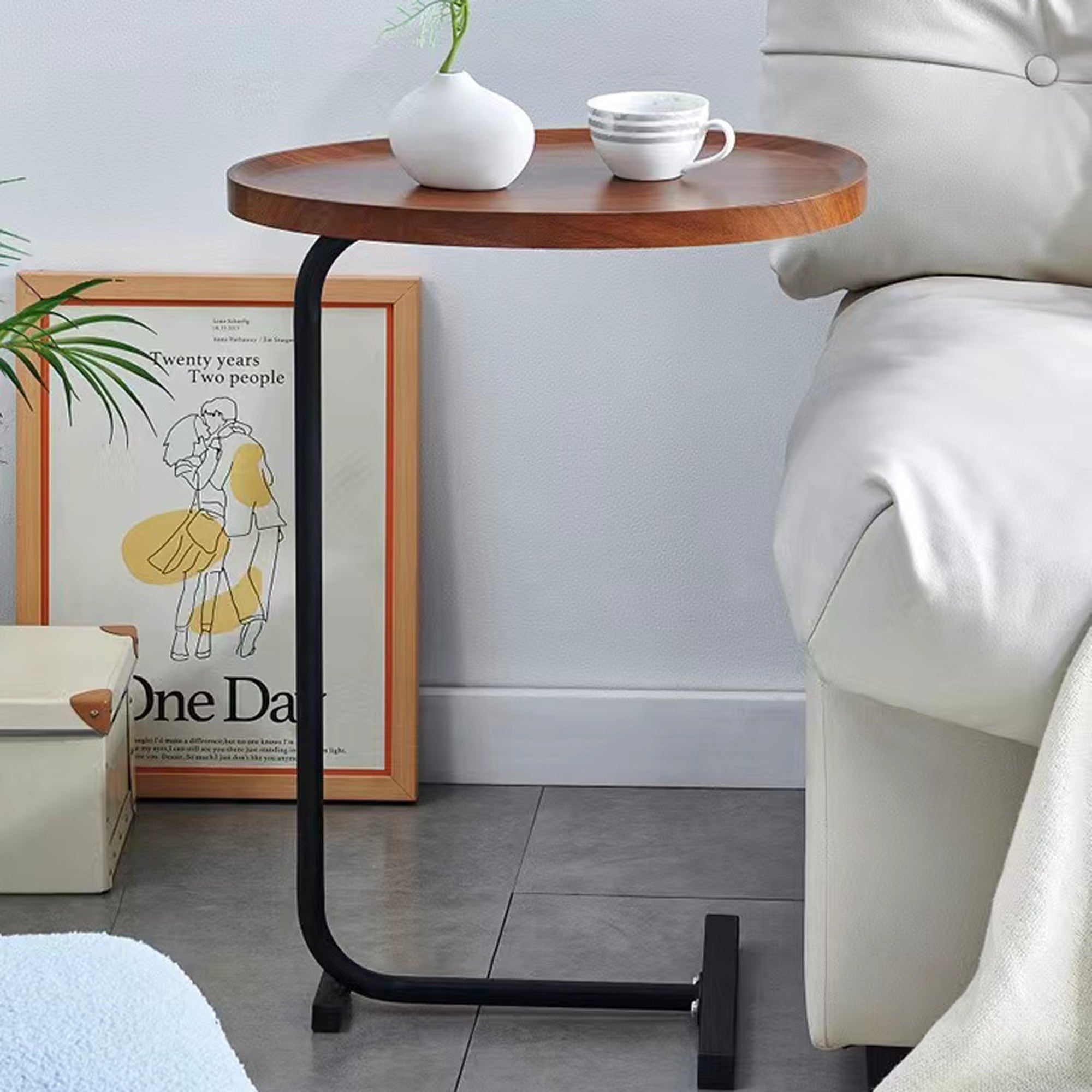 2-Pieces Brown C-Shaped Side Table