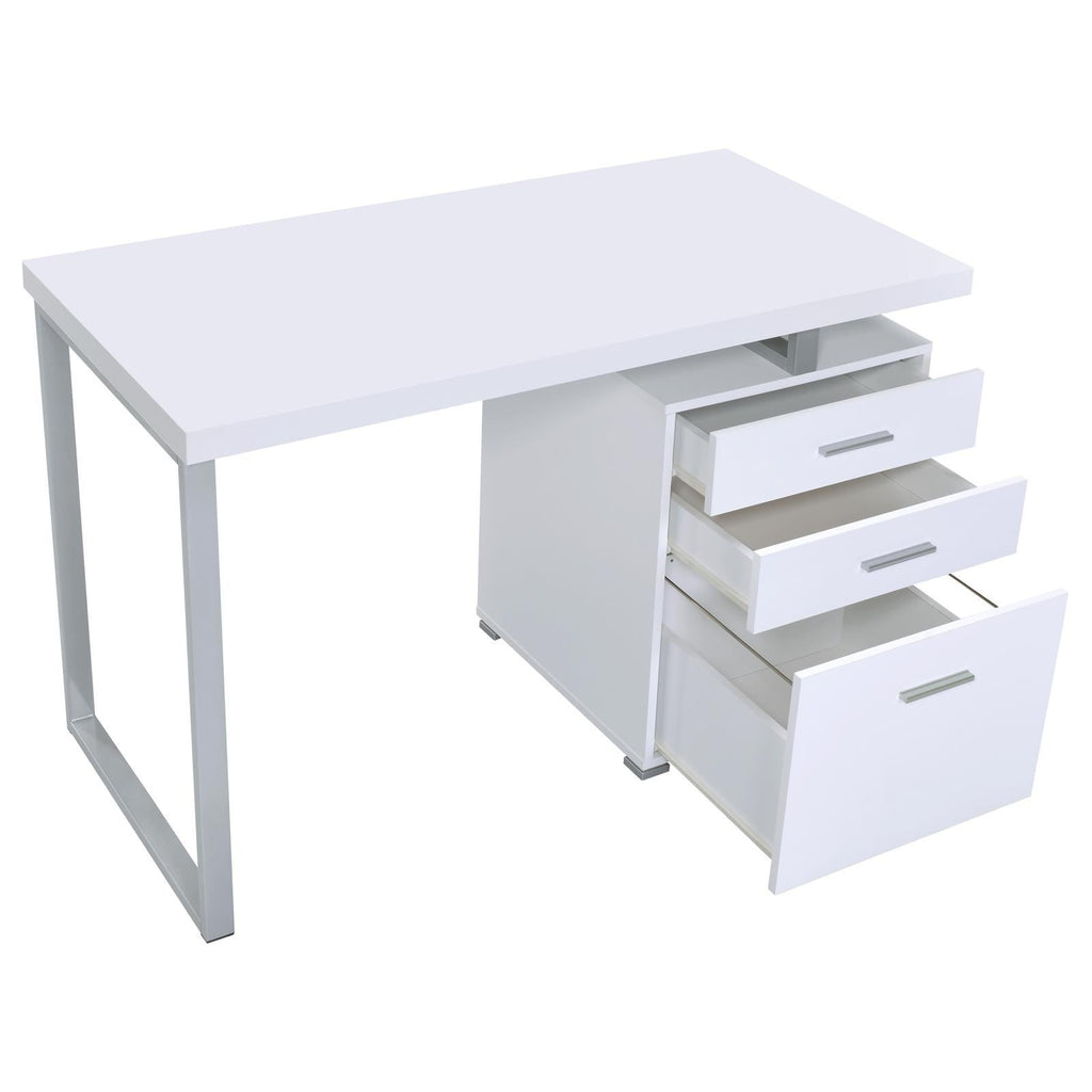 White 3-Drawer Reversible Office Desk