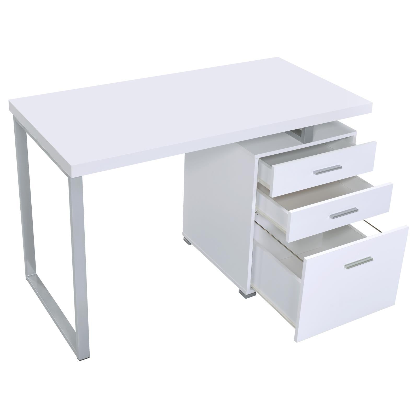 White 3-Drawer Reversible Office Desk