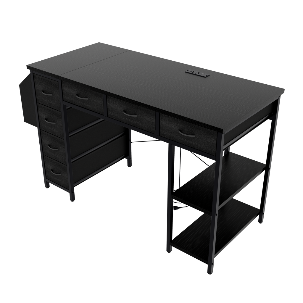 47.3' Computer Desk With 7 Drawers, Extra Large Side Pocket, and Power Outlets